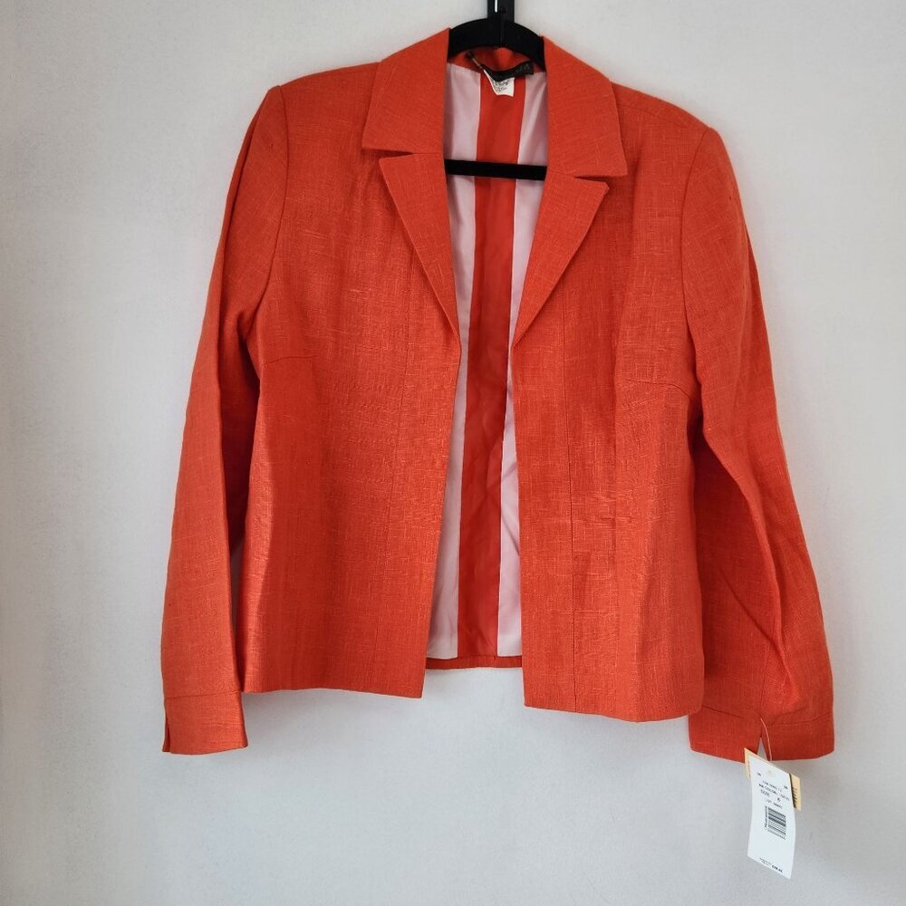 NWT Havre Benard 100% Linen Blazer Jacket Coral Orange Natural Career Women's 8